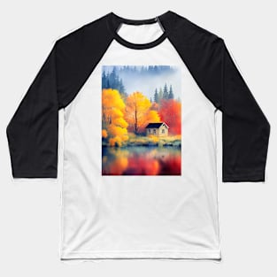 Colorful Autumn Landscape Watercolor 20 Baseball T-Shirt